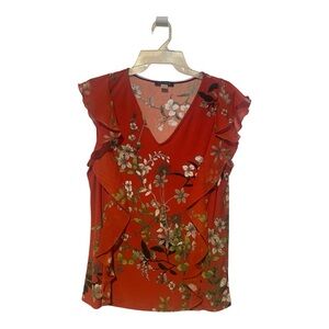 Floral Ruffle Red Top By Tommy Hilfiger